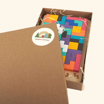 Holzpuzzle "Tetris Block" – Buntes 3D Lernspiel mit geometrischen Formen - Wolkenzwerge