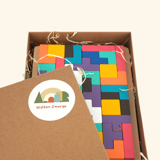 Holzpuzzle "Tetris Block" – Buntes 3D Lernspiel mit geometrischen Formen - Wolkenzwerge