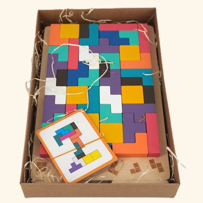 Holzpuzzle "Tetris Block" – Buntes 3D Lernspiel mit geometrischen Formen - Wolkenzwerge