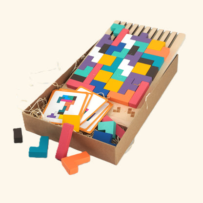 Holzpuzzle "Tetris Block" – Buntes 3D Lernspiel mit geometrischen Formen - Wolkenzwerge