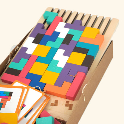 Holzpuzzle "Tetris Block" – Buntes 3D Lernspiel mit geometrischen Formen - Wolkenzwerge