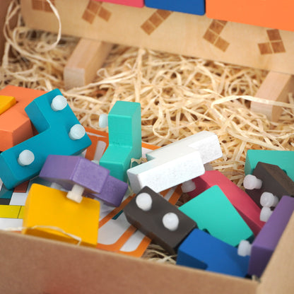 Holzpuzzle "Tetris Block" – Buntes 3D Lernspiel mit geometrischen Formen - Wolkenzwerge