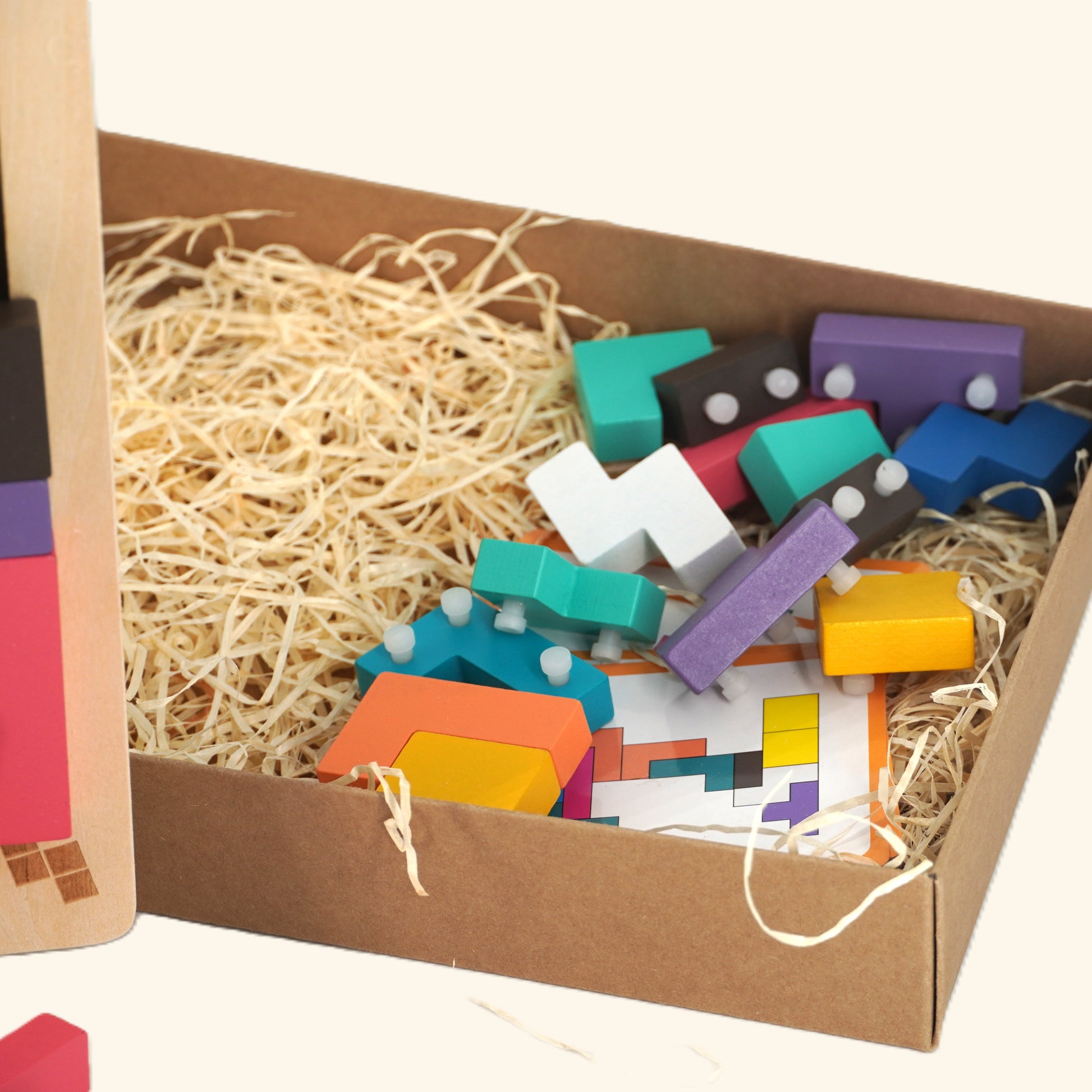 Holzpuzzle "Tetris Block" – Buntes 3D Lernspiel mit geometrischen Formen - Wolkenzwerge