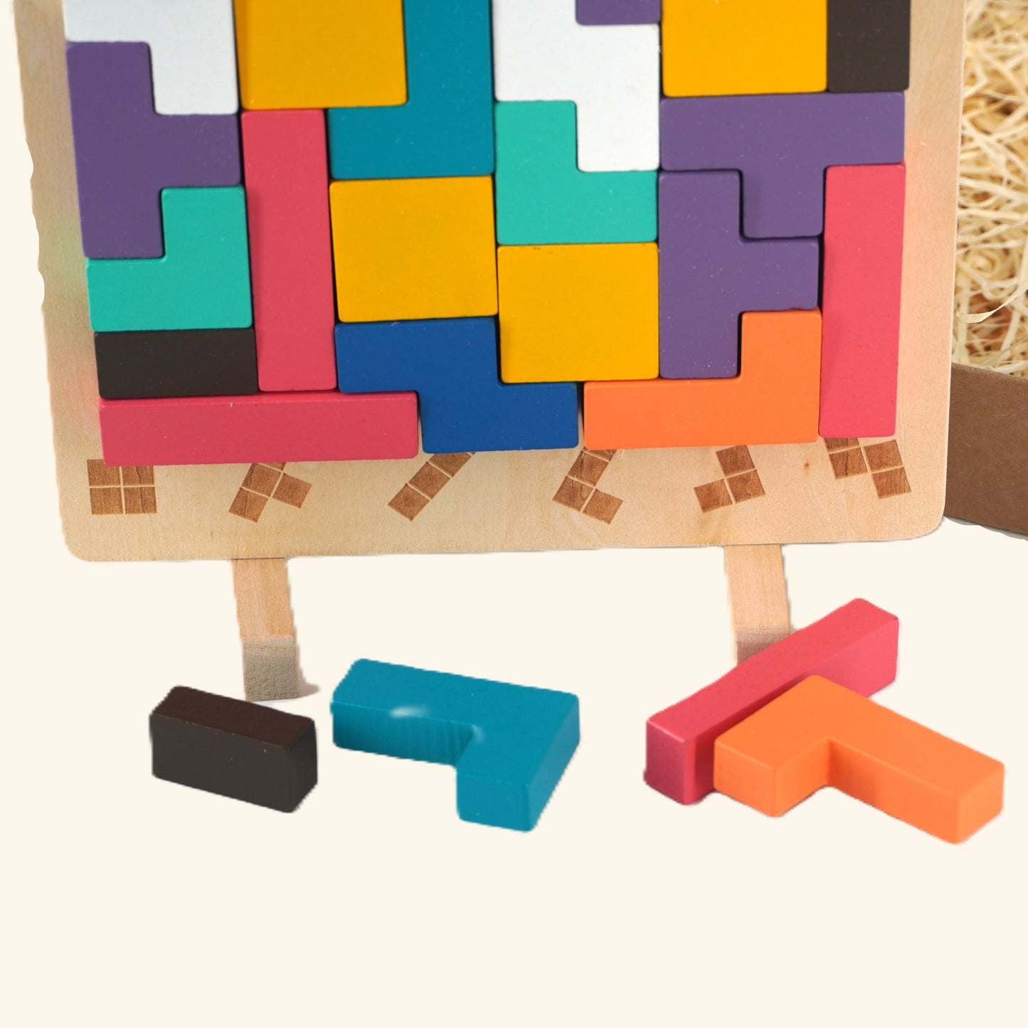 Holzpuzzle "Tetris Block" – Buntes 3D Lernspiel mit geometrischen Formen - Wolkenzwerge